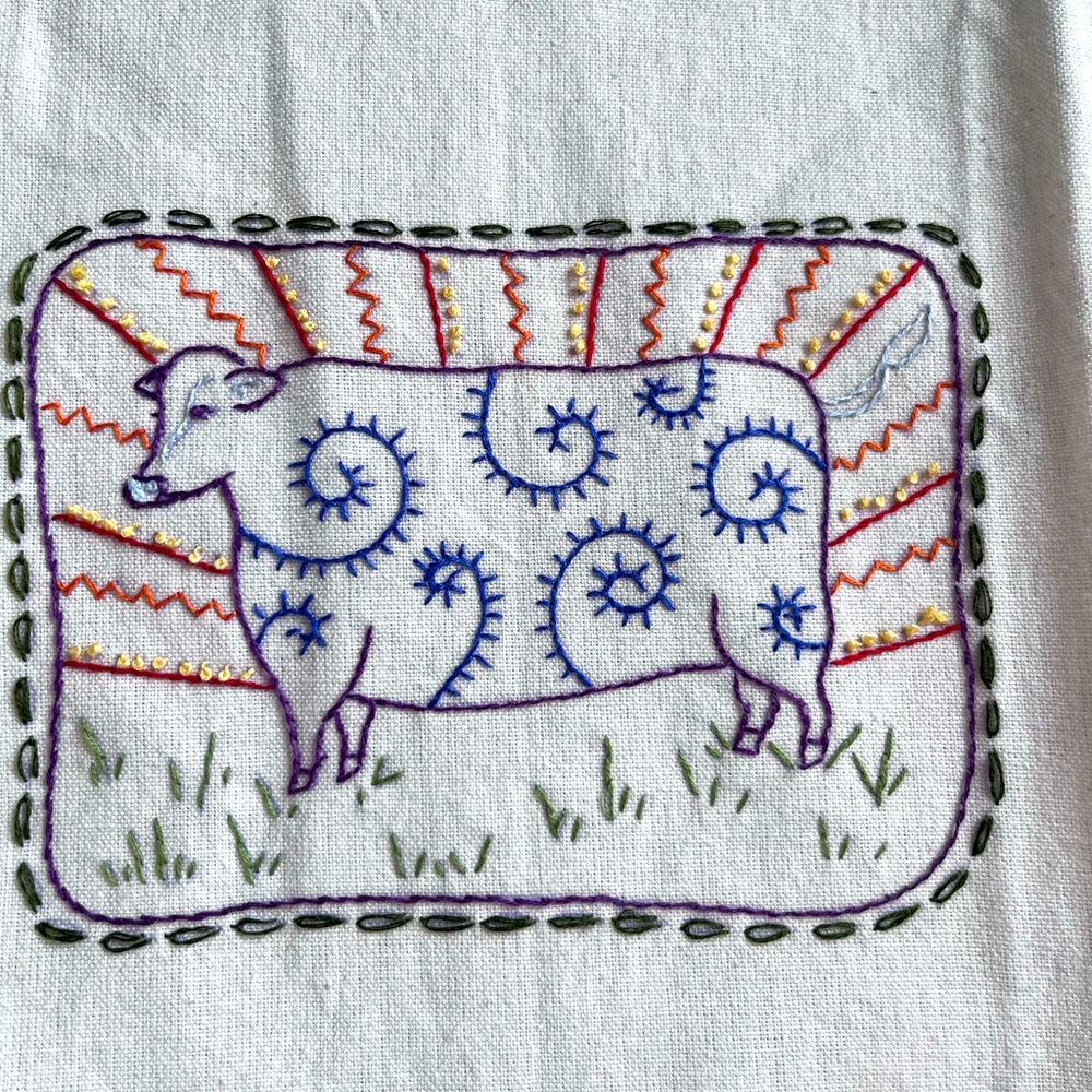 Embroidered Cow Dish Towel 100% Cotton Made in India Large 28”x 18”